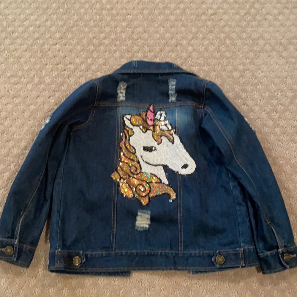 Lola & the boys unicorn Jean jacket 8 NWOT